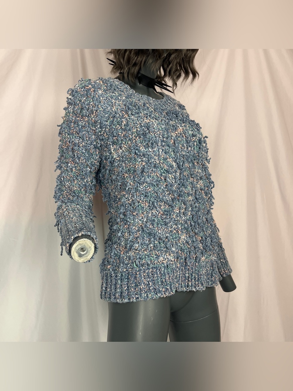 Blue Confetti Shaggy Knit Crewneck Sweater
